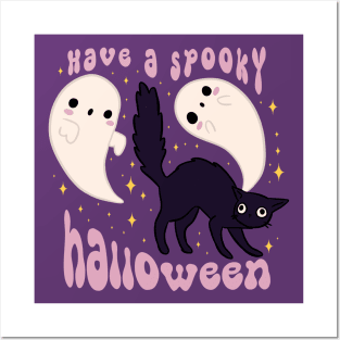 Have a spooky halloween a Cute black cat and ghosts Posters and Art